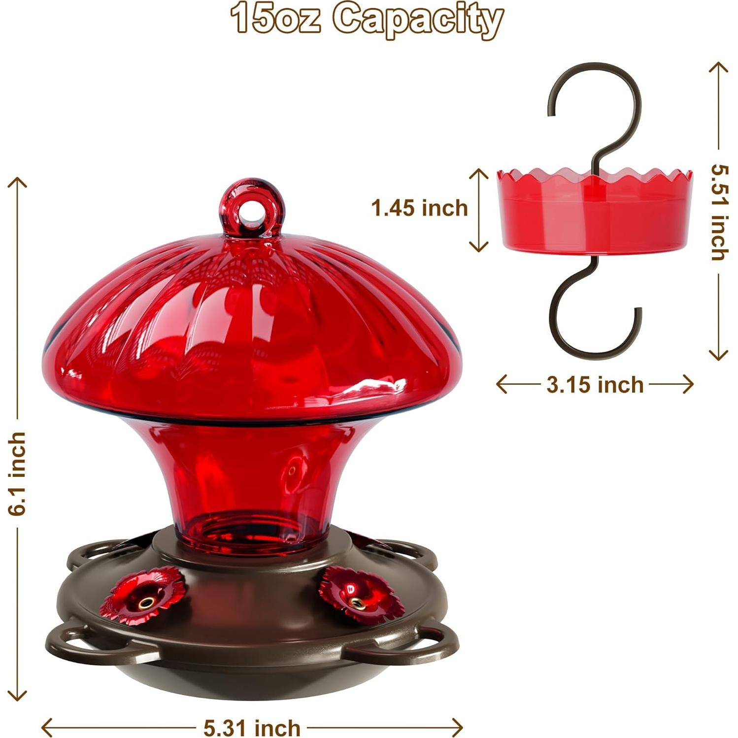 Comedero para Colibríes Auslar 0.44L Vidrio Rojo Colgante