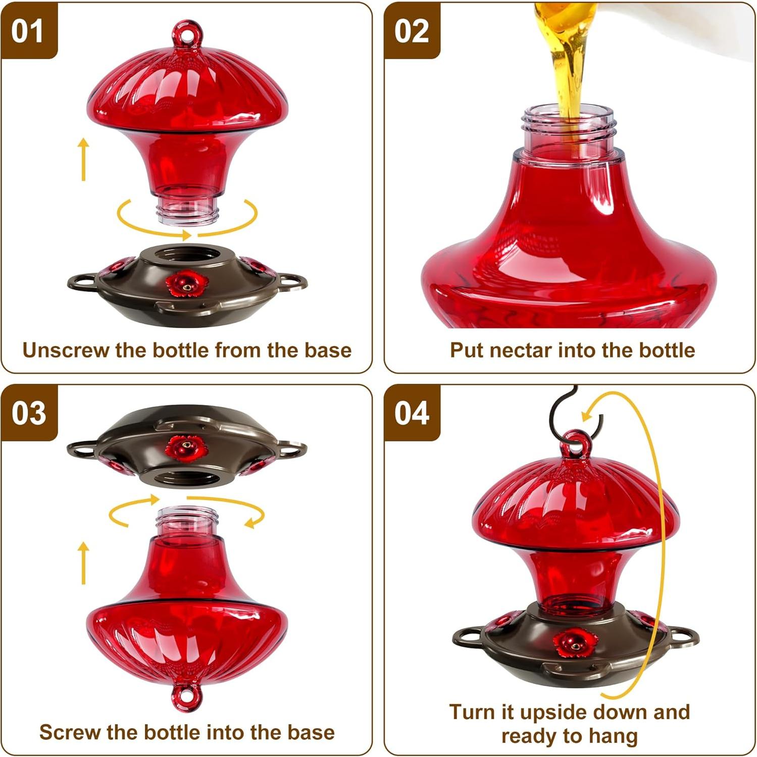 Comedero para Colibríes Auslar 0.44L Vidrio Rojo Colgante