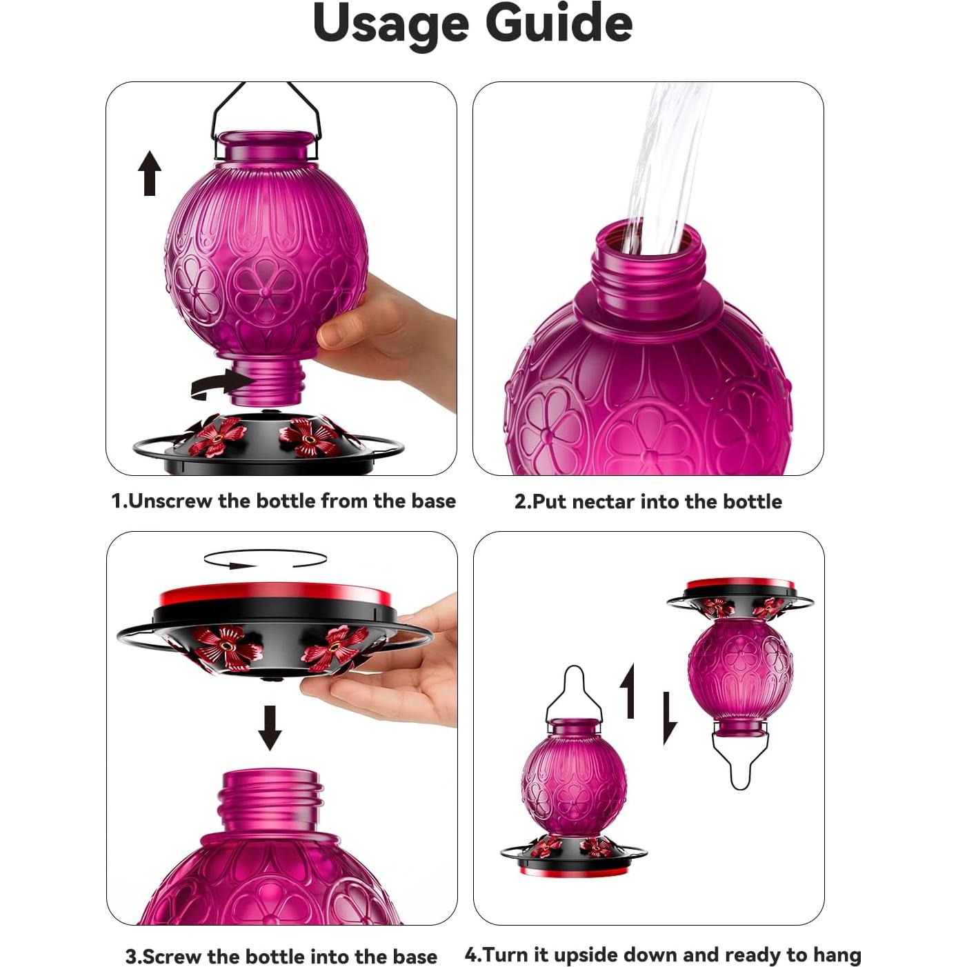 Alimentador de Colibríes 0.72L Solawngarden Vidrio Púrpura