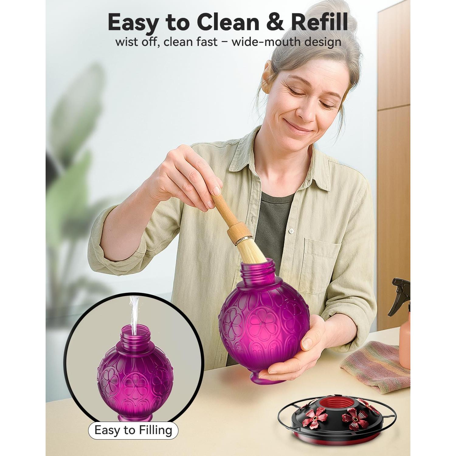 Alimentador de Colibríes 0.72L Solawngarden Vidrio Púrpura