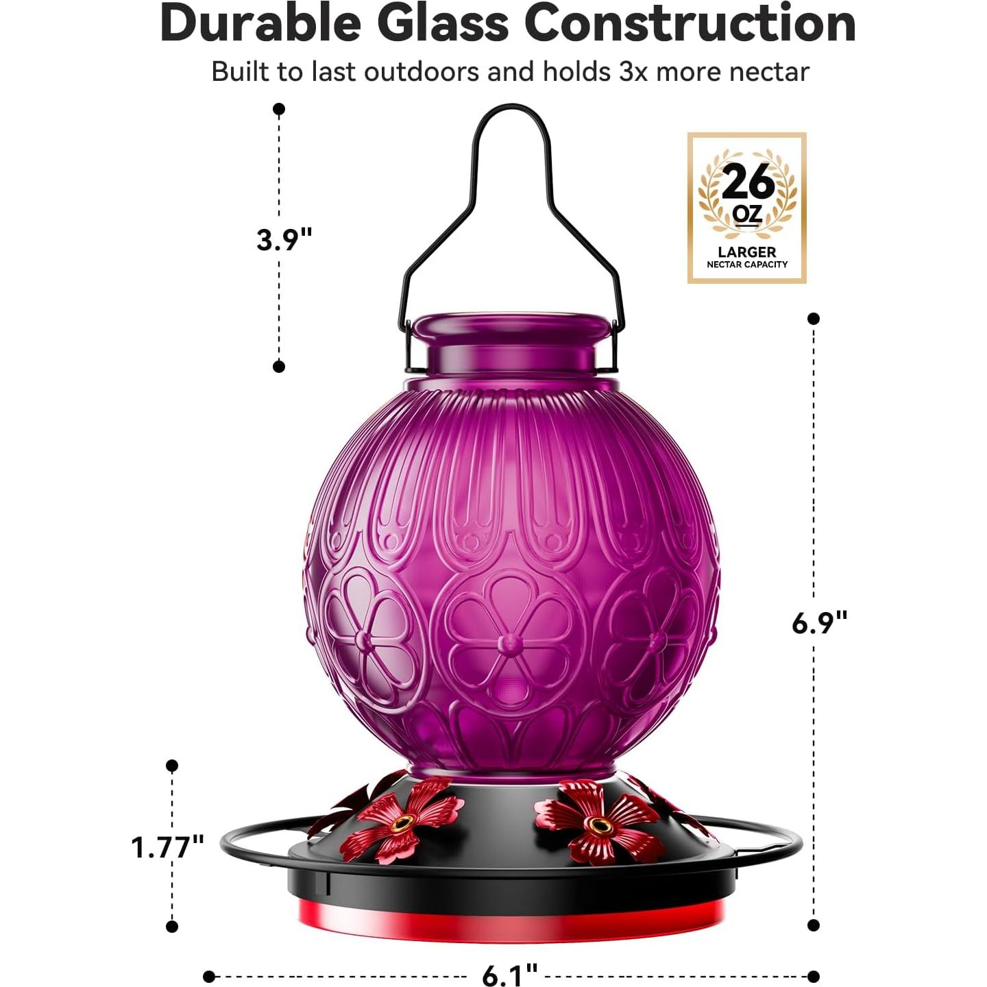 Alimentador de Colibríes 0.72L Solawngarden Vidrio Púrpura