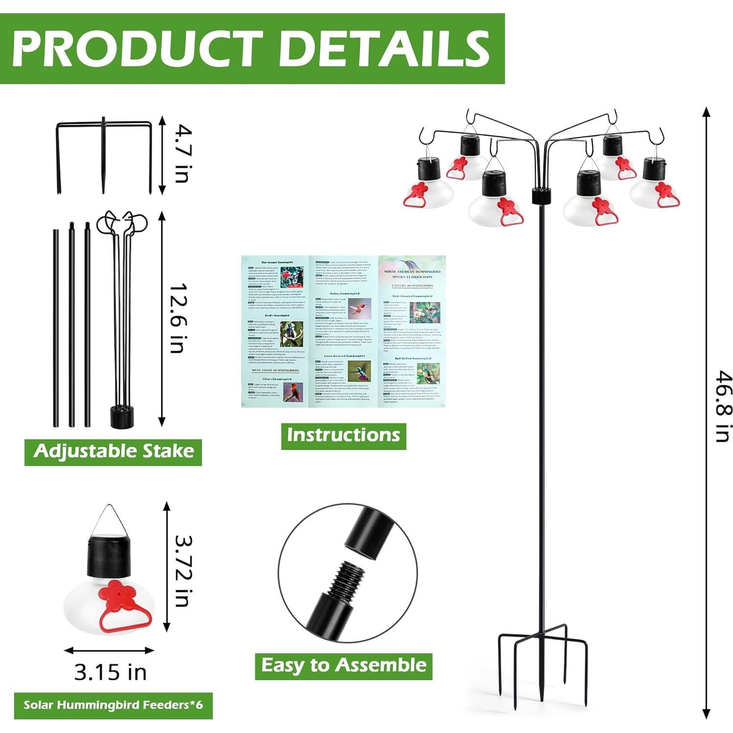 Alimentador Solar de Colibríes Pozfun 6 Puertos Vidrio 1.63kg