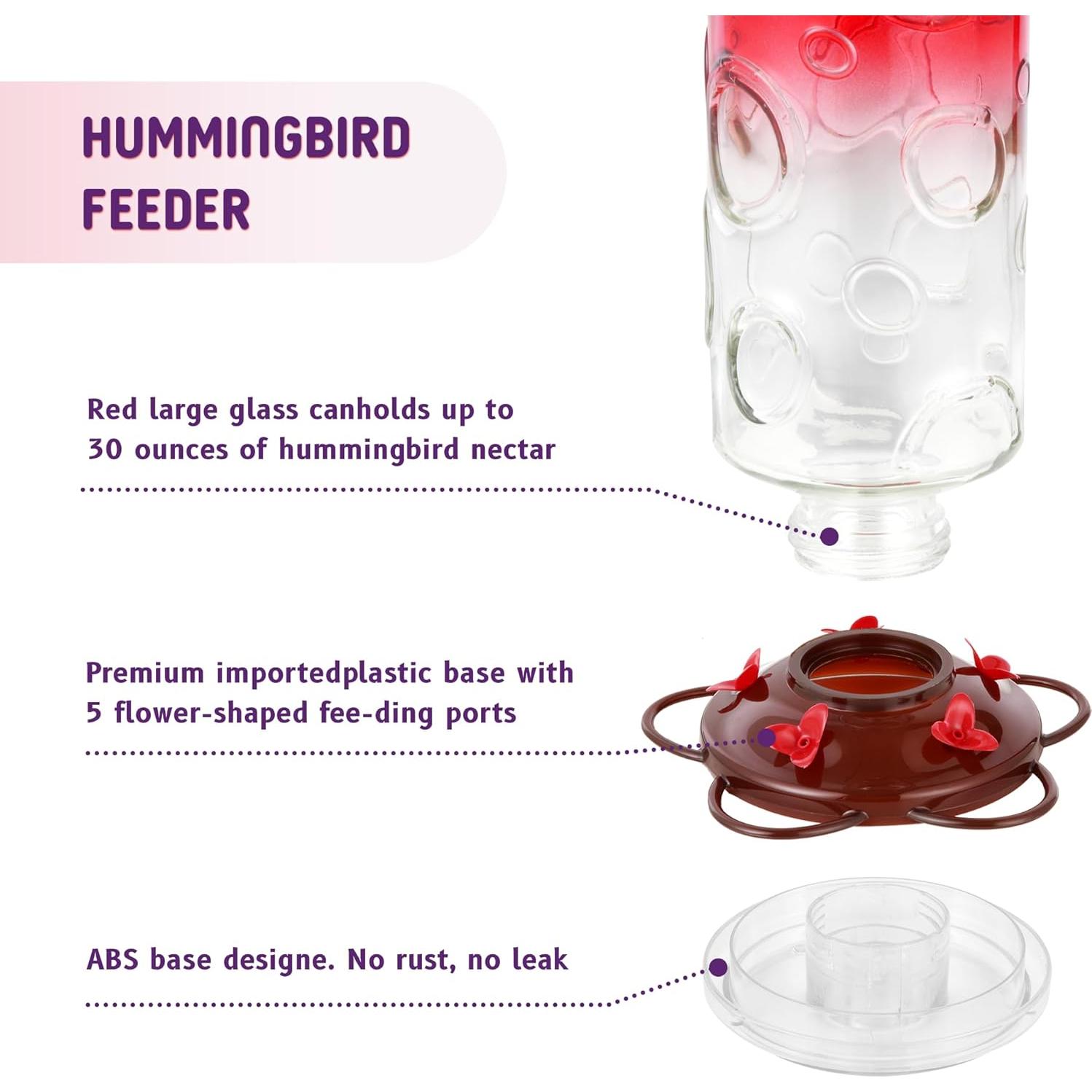 Alimentador de Colibríes Urban Deco 0.88L Vidrio Rojo 5 Estaciones