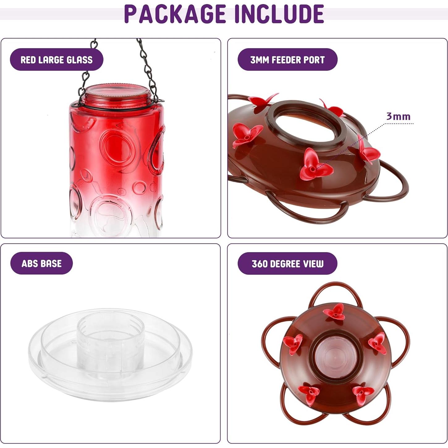 Alimentador de Colibríes Urban Deco 0.88L Vidrio Rojo 5 Estaciones