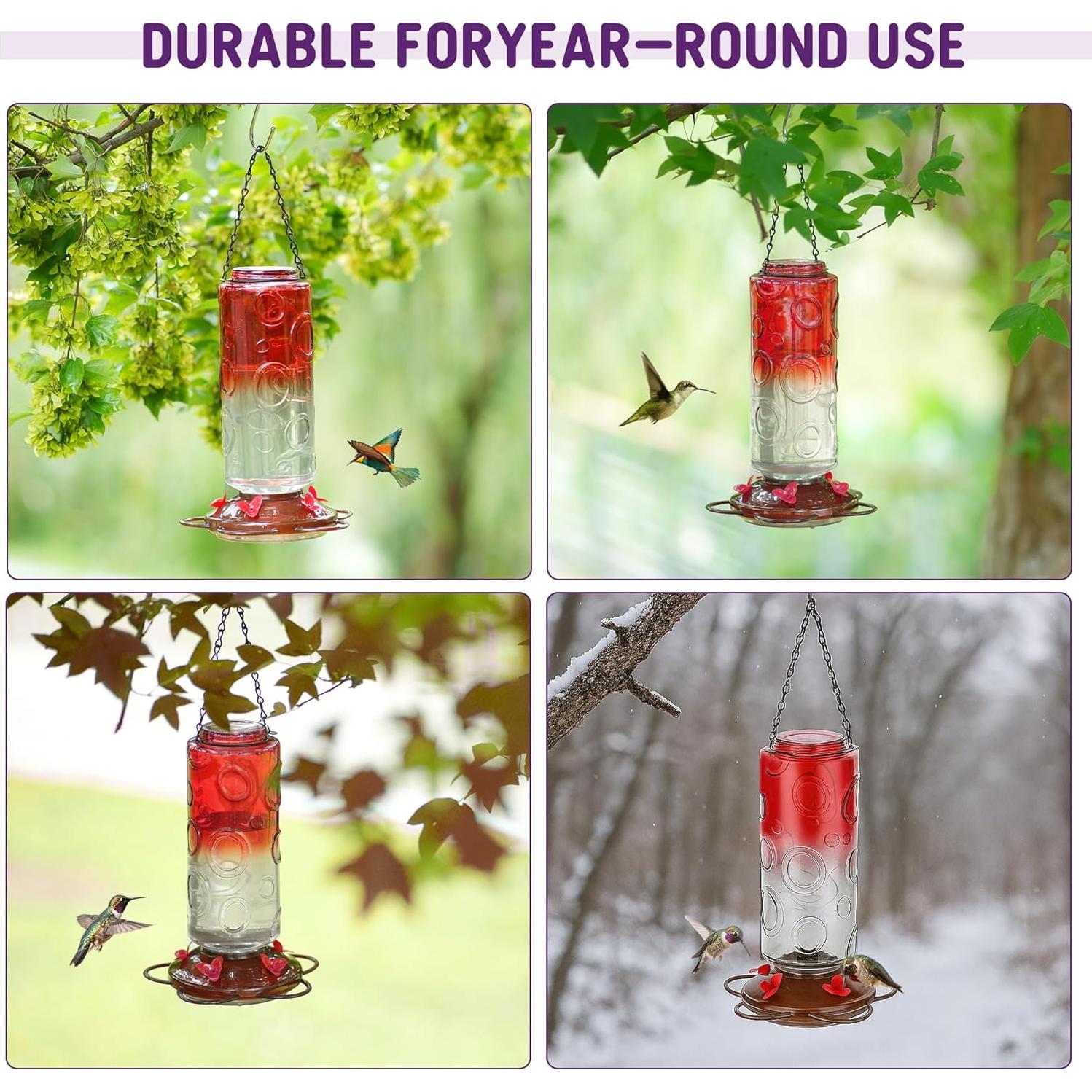 Alimentador de Colibríes Urban Deco 0.88L Vidrio Rojo 5 Estaciones