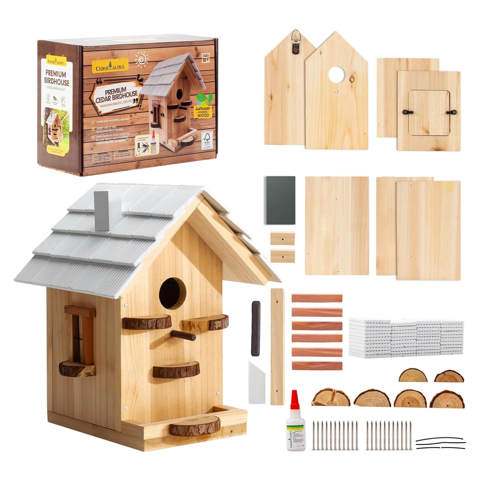 Kit Casa para Aves de Madera CEDAR ALPHA - DIY 7 Piezas