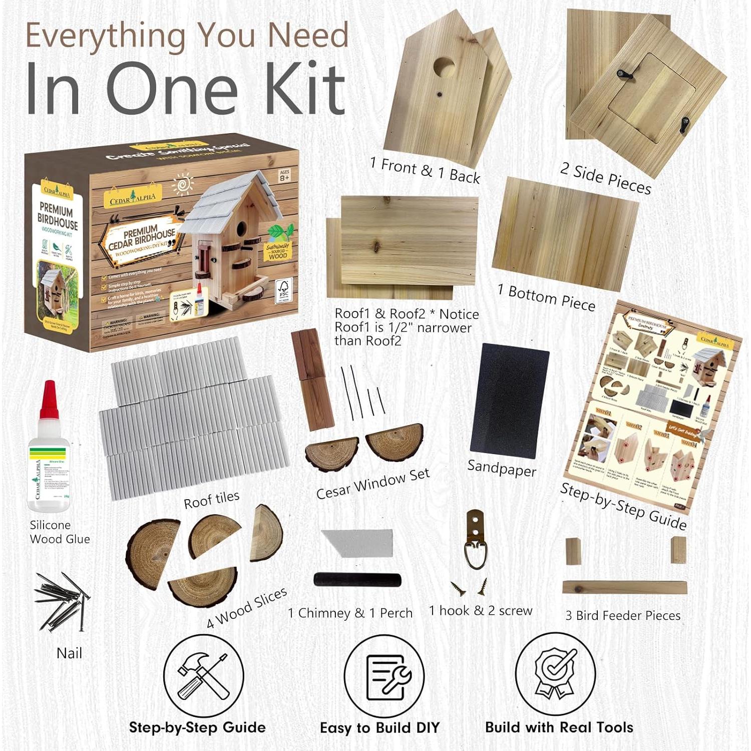 Kit Casa para Aves de Madera CEDAR ALPHA - DIY 7 Piezas