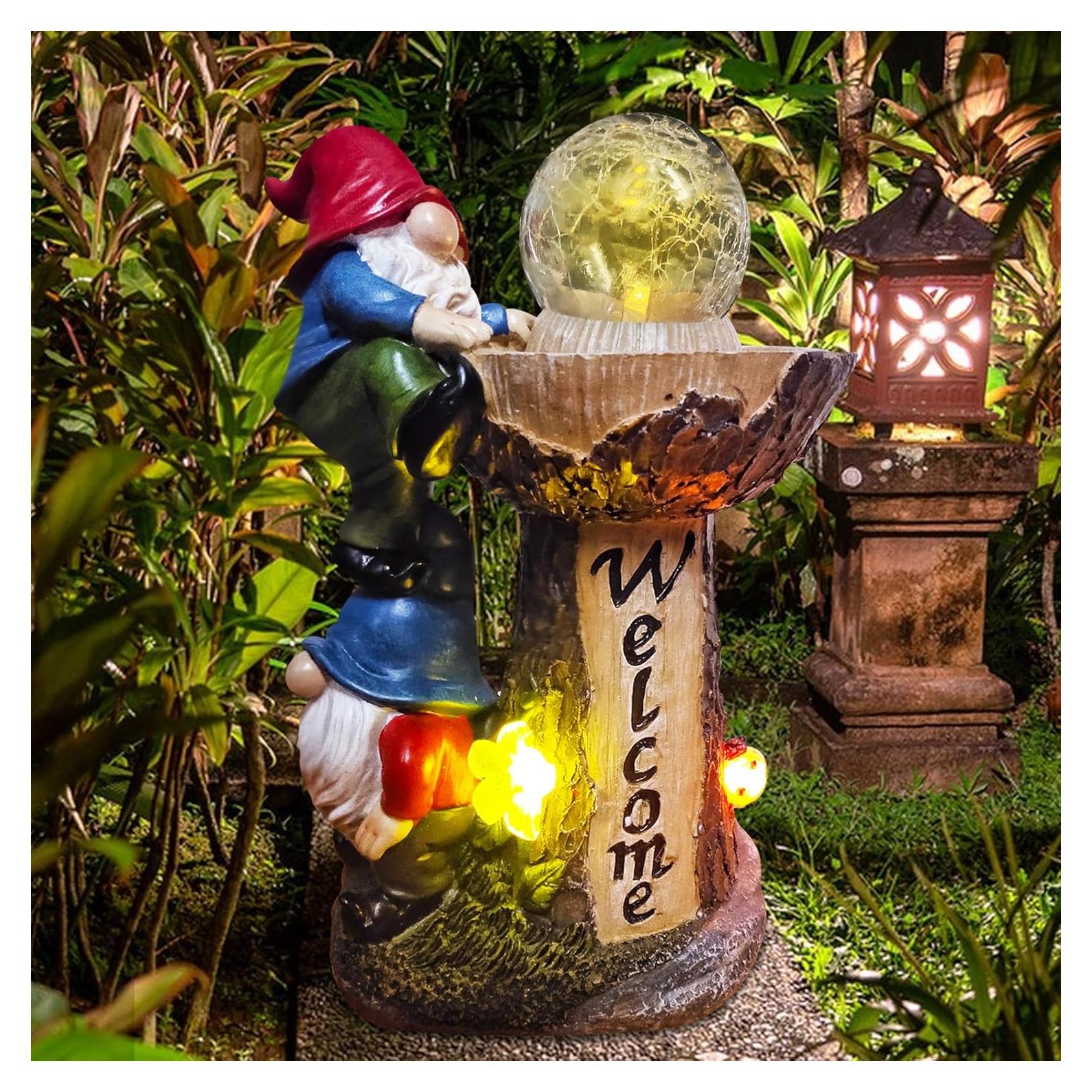 Estatua de Gnomo de Jardín Binqiuu con Luces LED Solares 26.4 cm