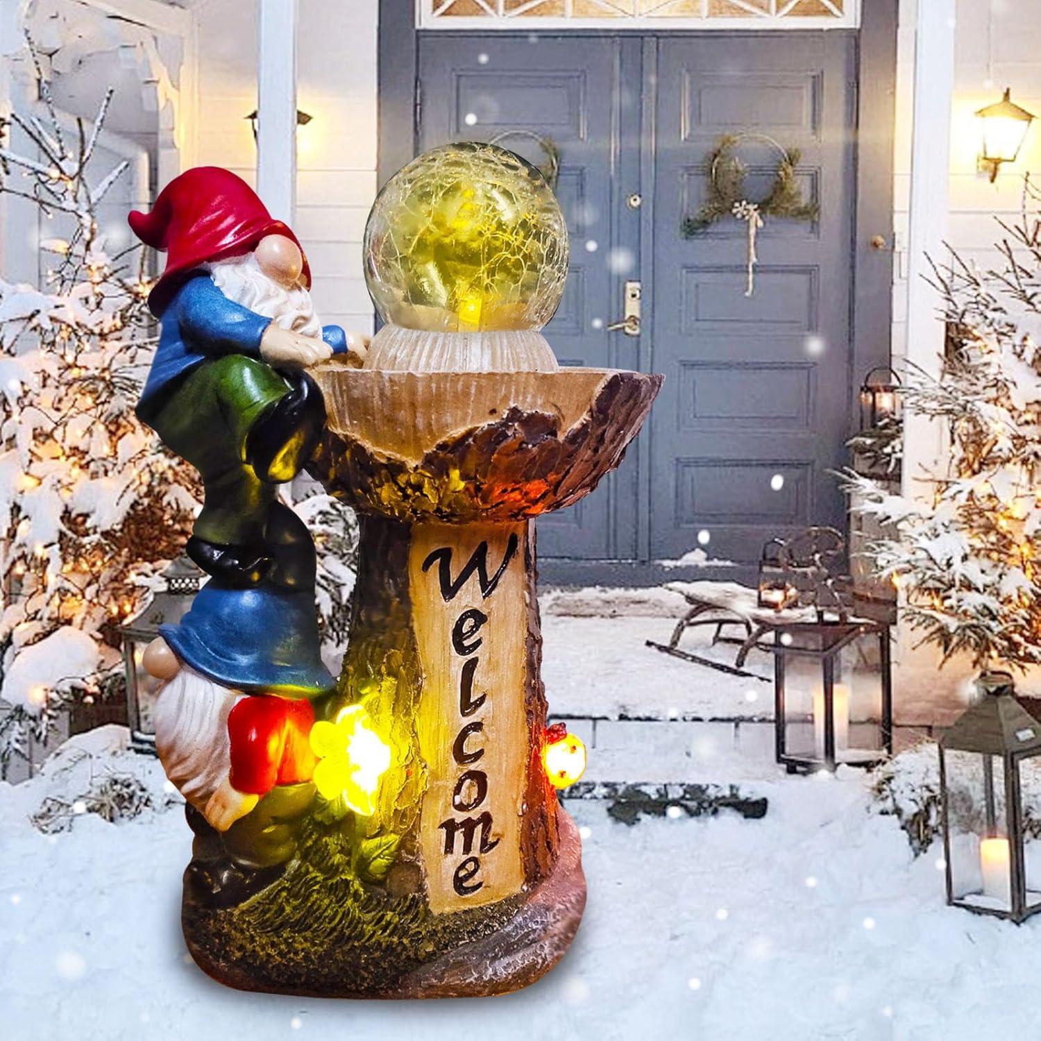 Estatua de Gnomo de Jardín Binqiuu con Luces LED Solares 26.4 cm