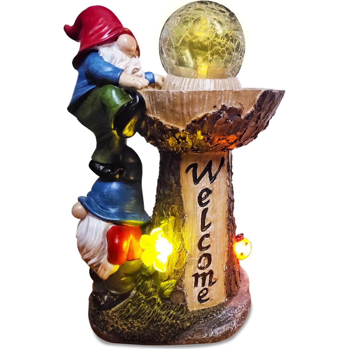 Estatua de Gnomo de Jardín Binqiuu con Luces LED Solares 26.4 cm