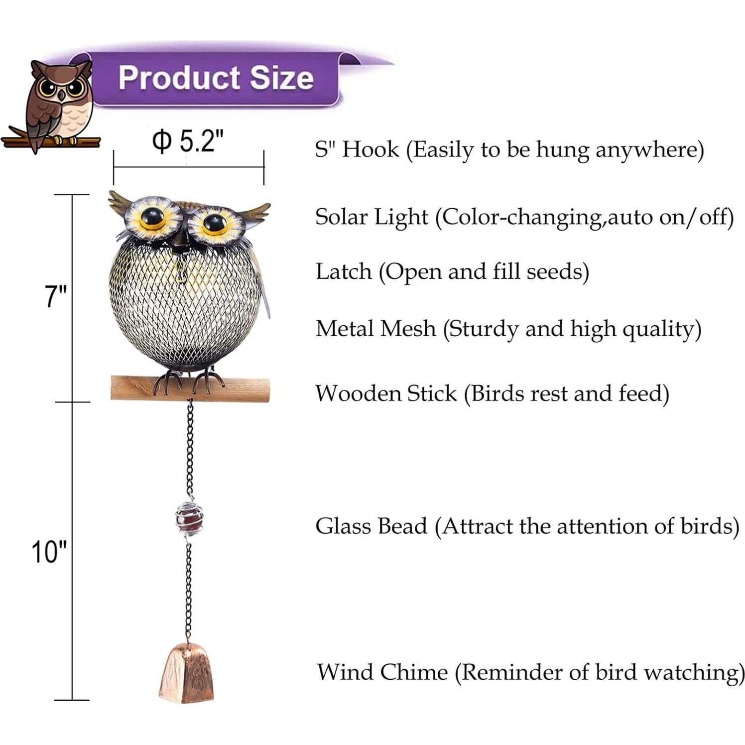 Comedero para Aves Solar WTREEW en Forma de Búho - 0.45kg