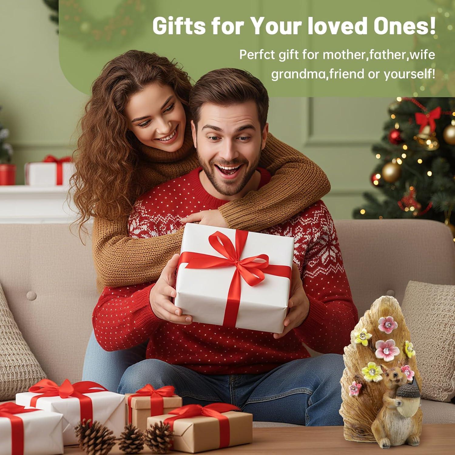 Estatua Solar de Ardilla con Bellota - Resina a Prueba de Climas