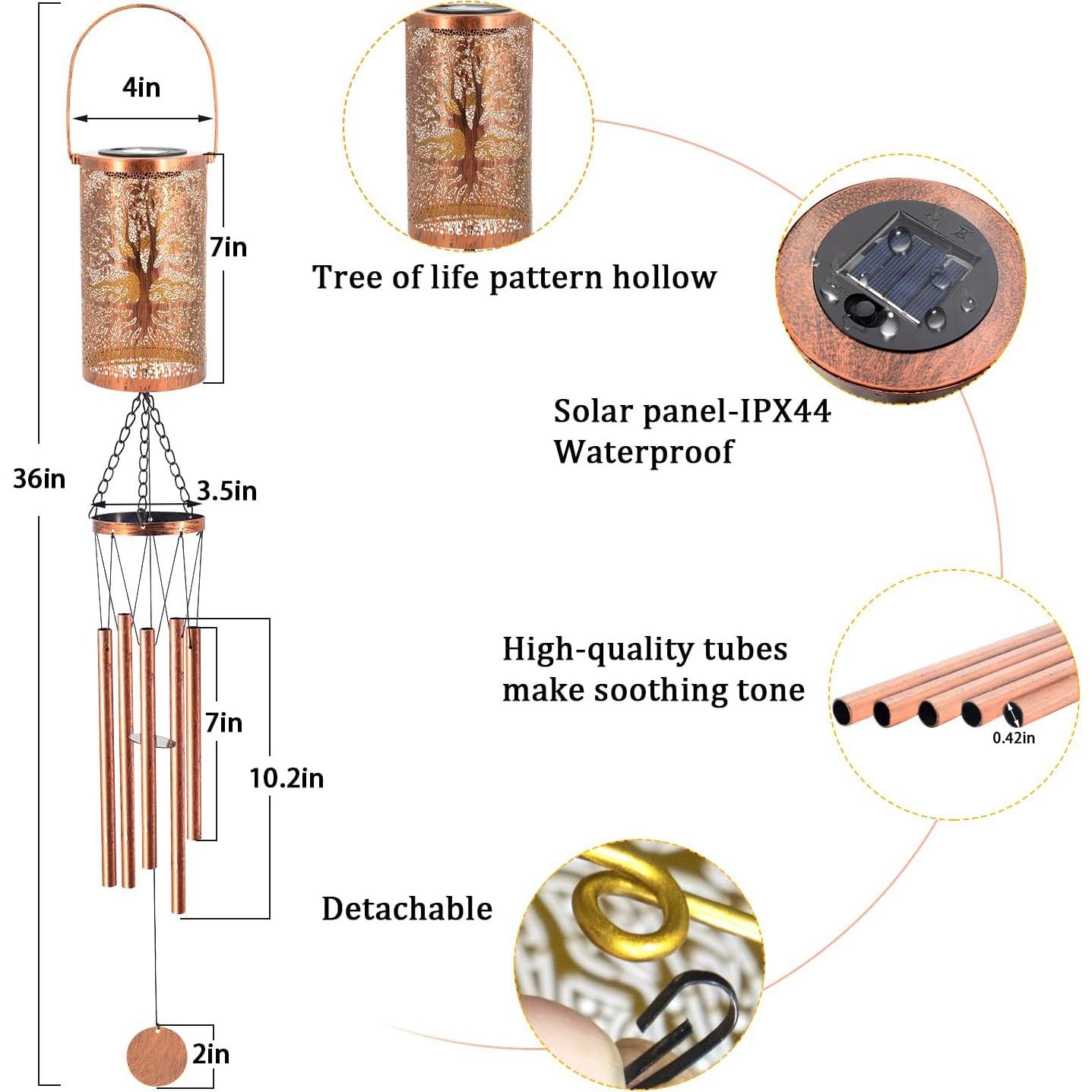 Campana de Viento Solar Howarmer 91 cm Bronce LED Impermeable