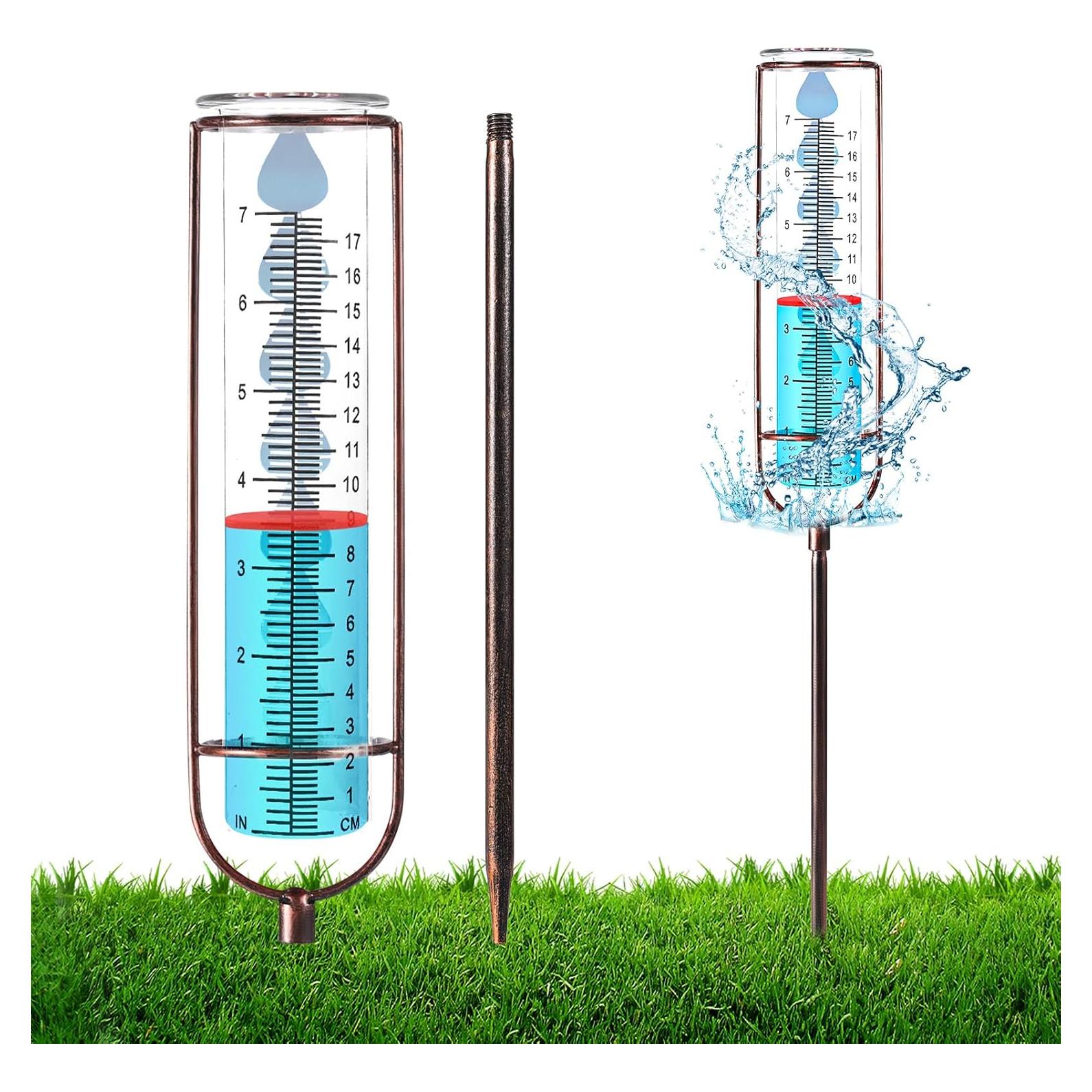 Pluviómetro de Vidrio 17 cm con Estaca y Marco de Metal