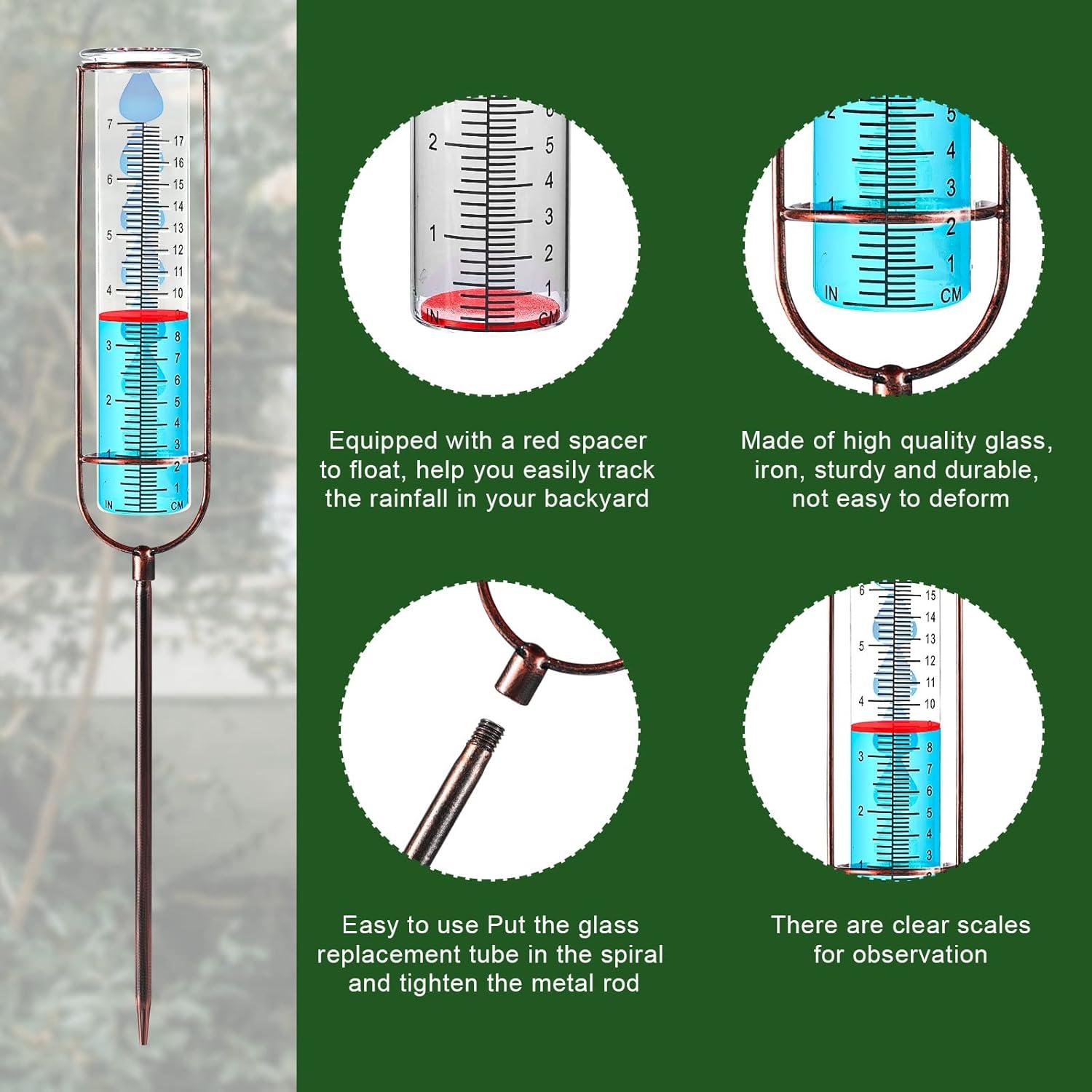 Pluviómetro de Vidrio 17 cm con Estaca y Marco de Metal