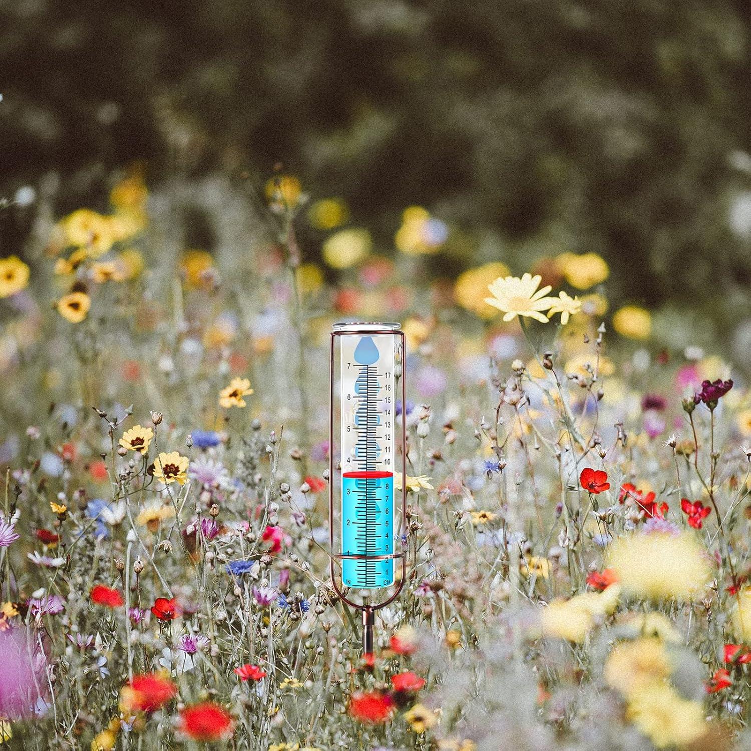 Pluviómetro de Vidrio 17 cm con Estaca y Marco de Metal