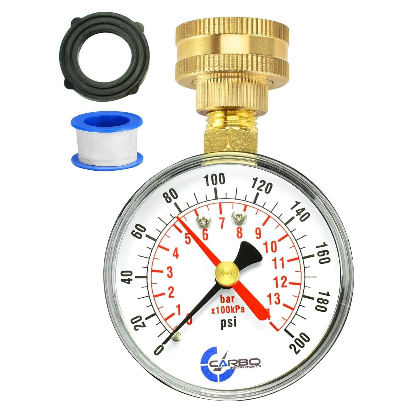 Medidor de Presión de Agua CARBO 0-200 PSI 3/4" Rosca