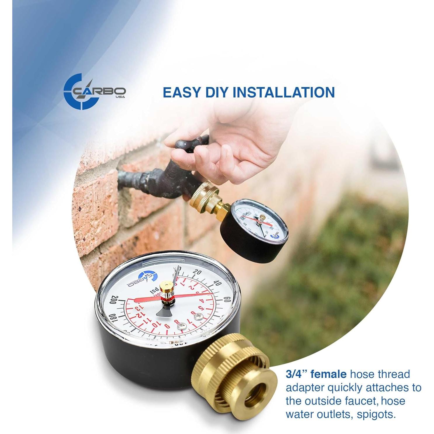 Medidor de Presión de Agua CARBO 0-200 PSI 3/4" Rosca