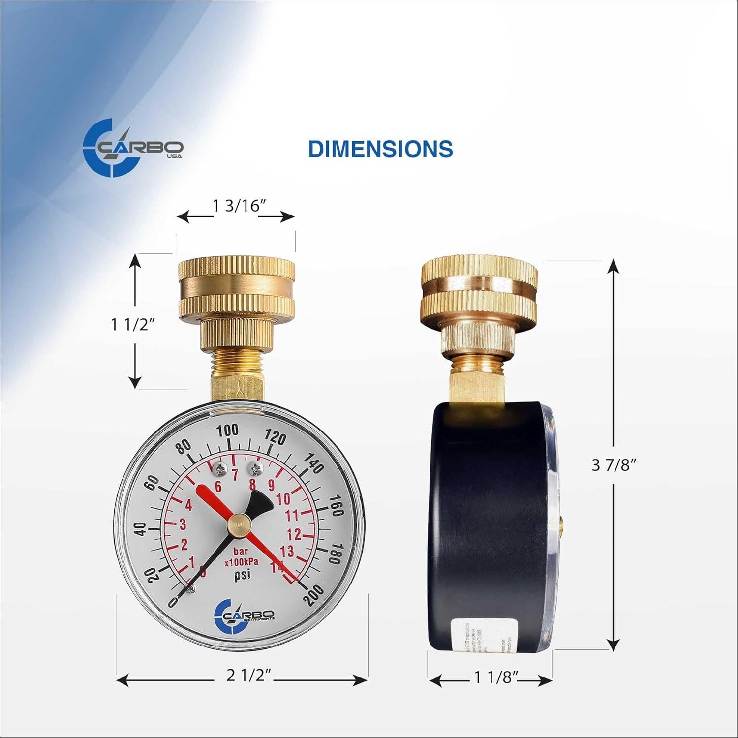 Medidor de Presión de Agua CARBO 0-200 PSI 3/4" Rosca
