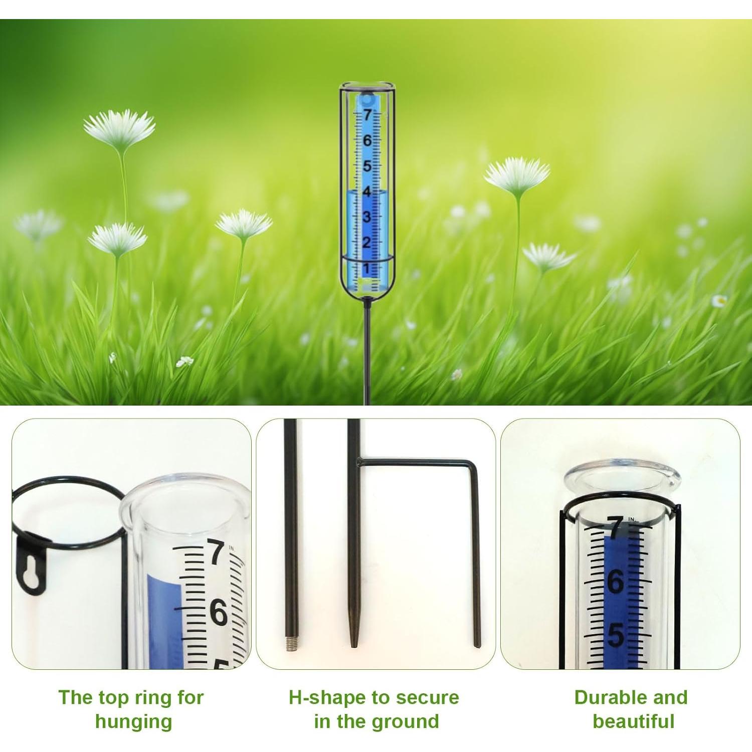 Pluviómetro 66 cm Apvok con Estaca de Metal para Jardín