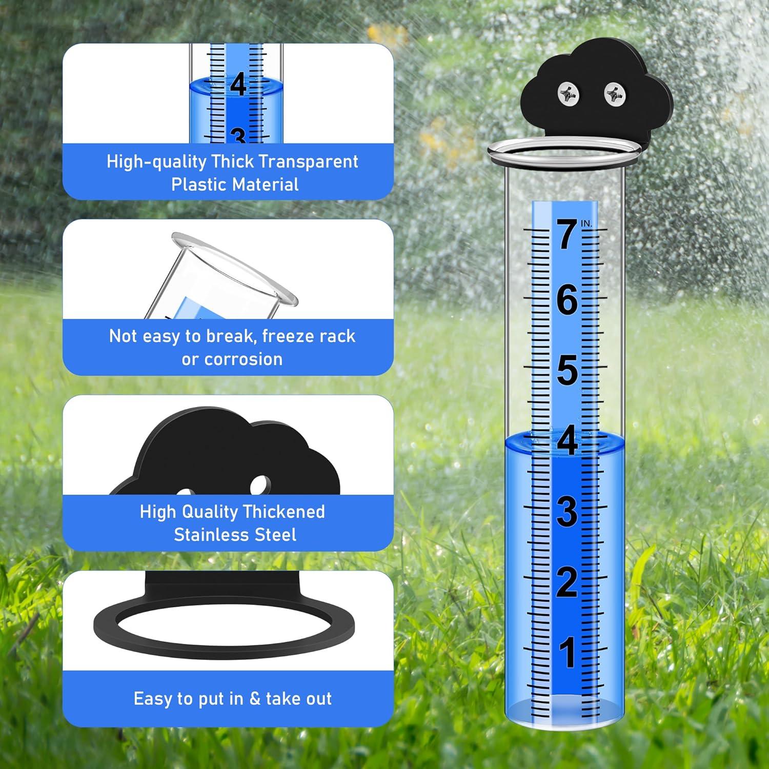 Pluviómetro Exterior Timenued 7" (17.78 cm) con Soporte Acero Inoxidable