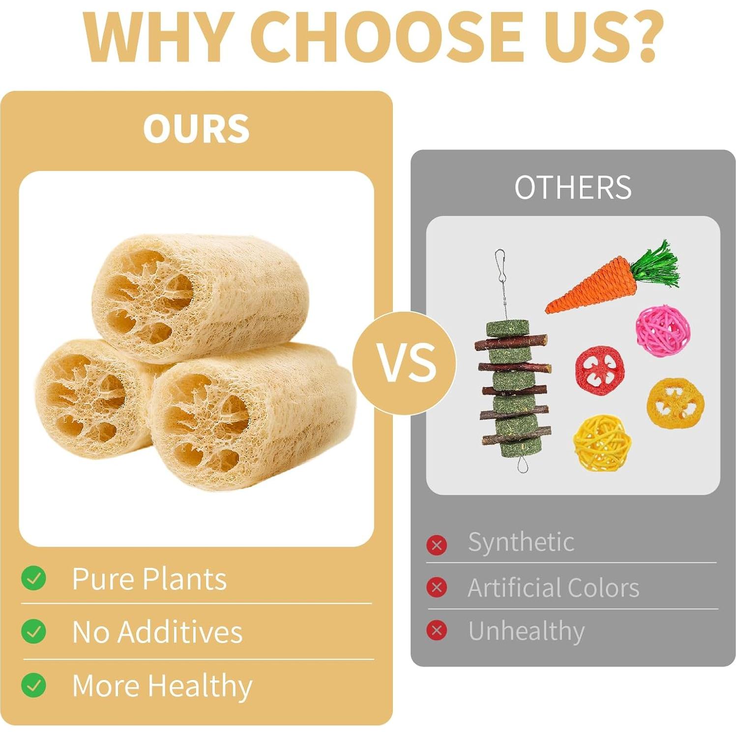 3 Juguetes de Masticar para Conejos BESNEW 100% Lufa Natural