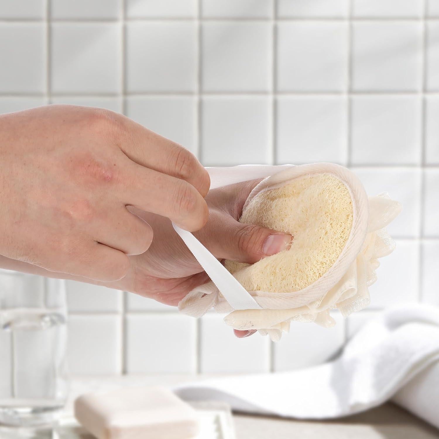 Esponja de Lufa Natural YBEATY 2 PCS Tamaño Viaje Exfoliante