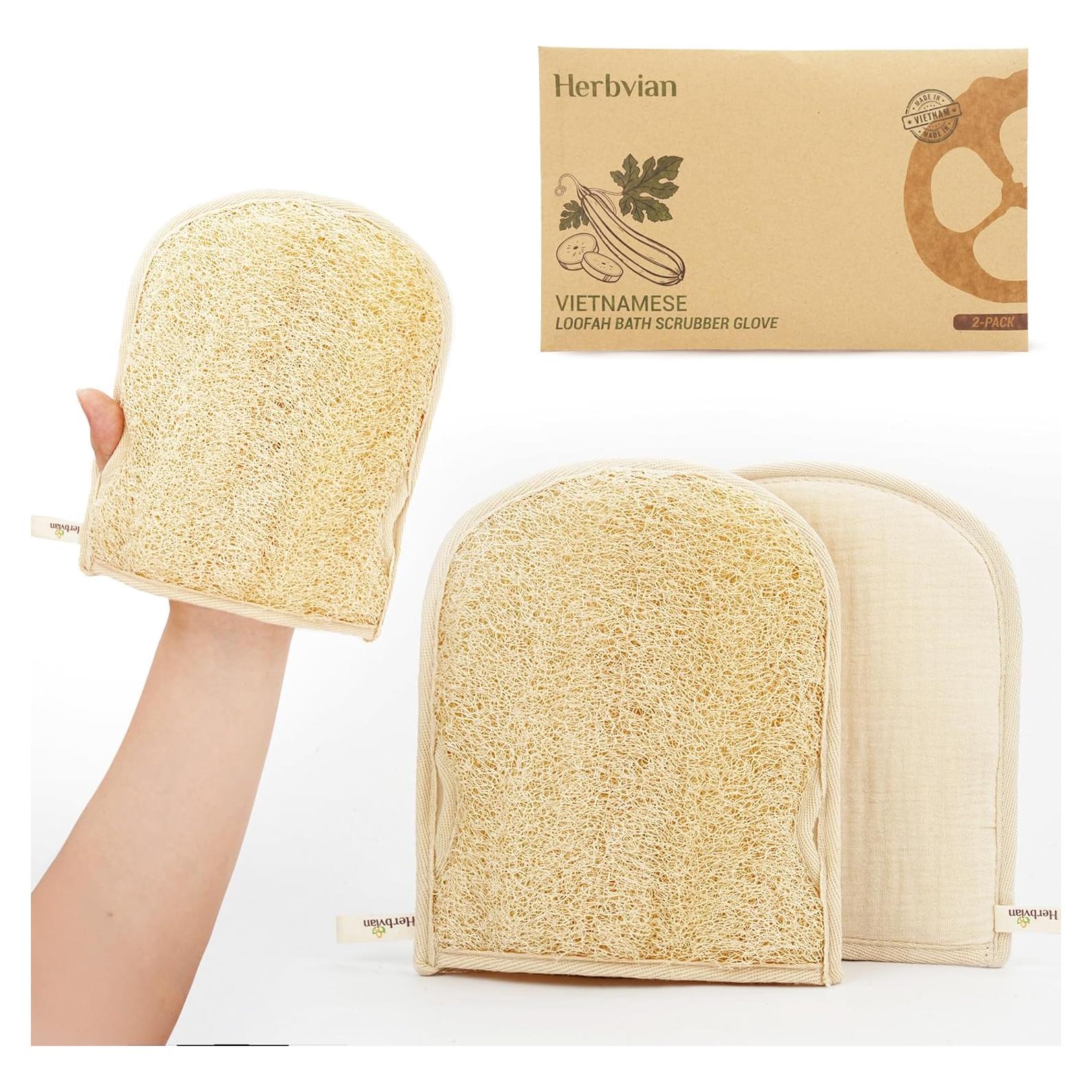 Guantes de Lufa Natural Herbvian Premium - Exfoliantes para Ducha