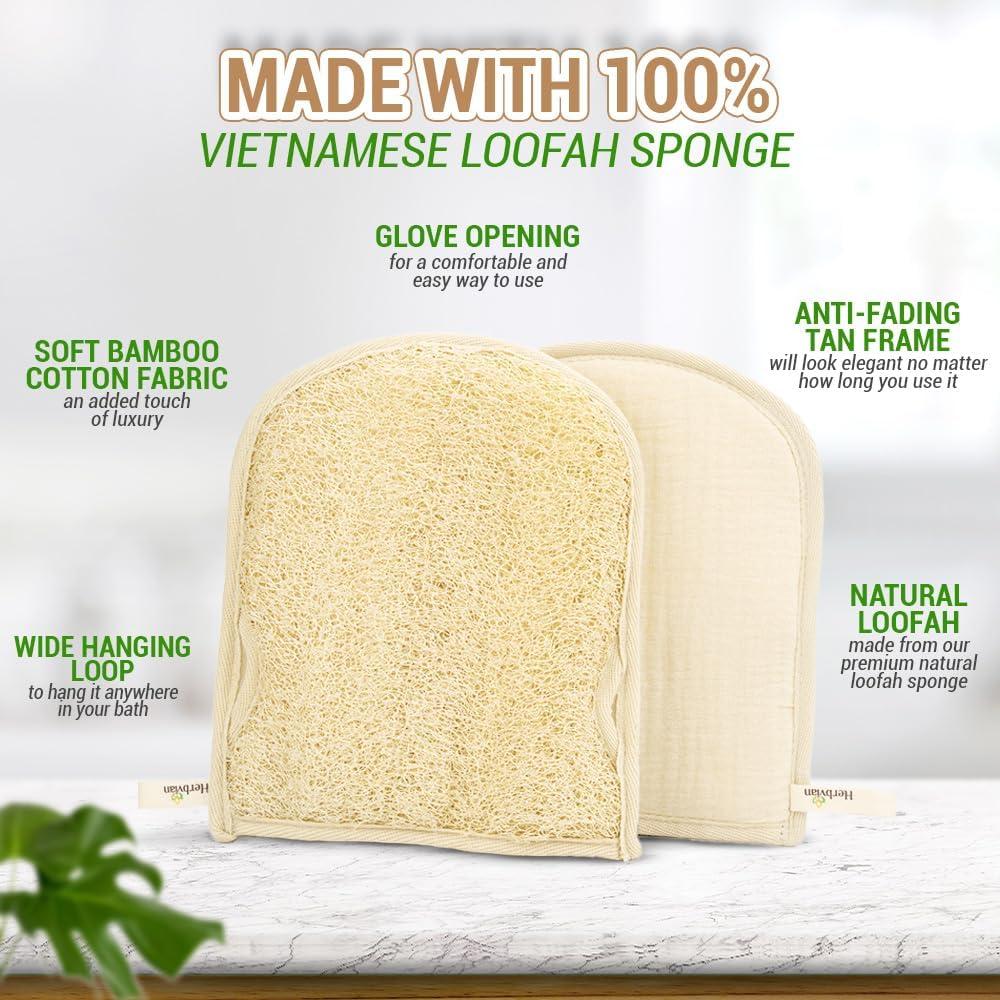 Guantes de Lufa Natural Herbvian Premium - Exfoliantes para Ducha