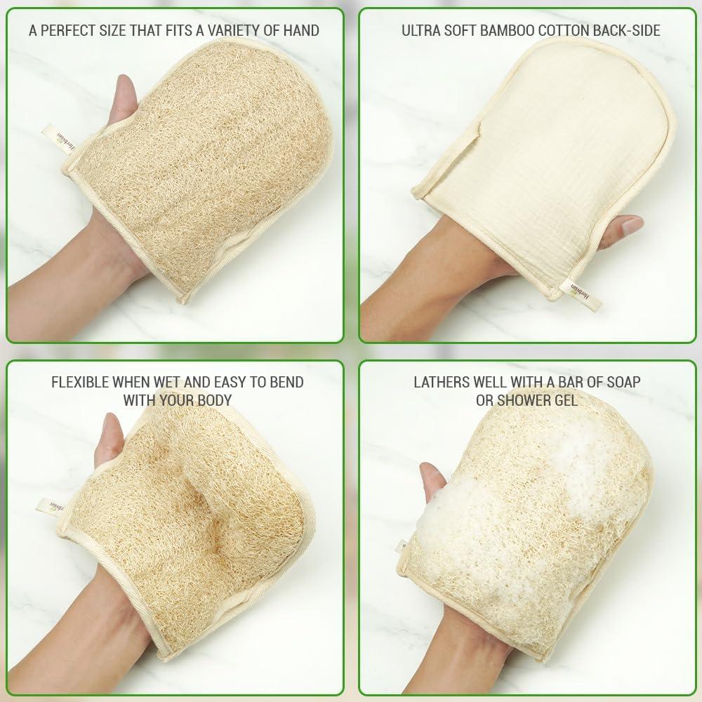 Guantes de Lufa Natural Herbvian Premium - Exfoliantes para Ducha