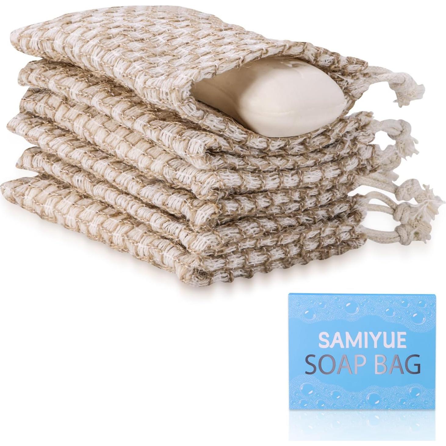Paquete de 6 bolsas de yute natural para jabones SAMIYUE