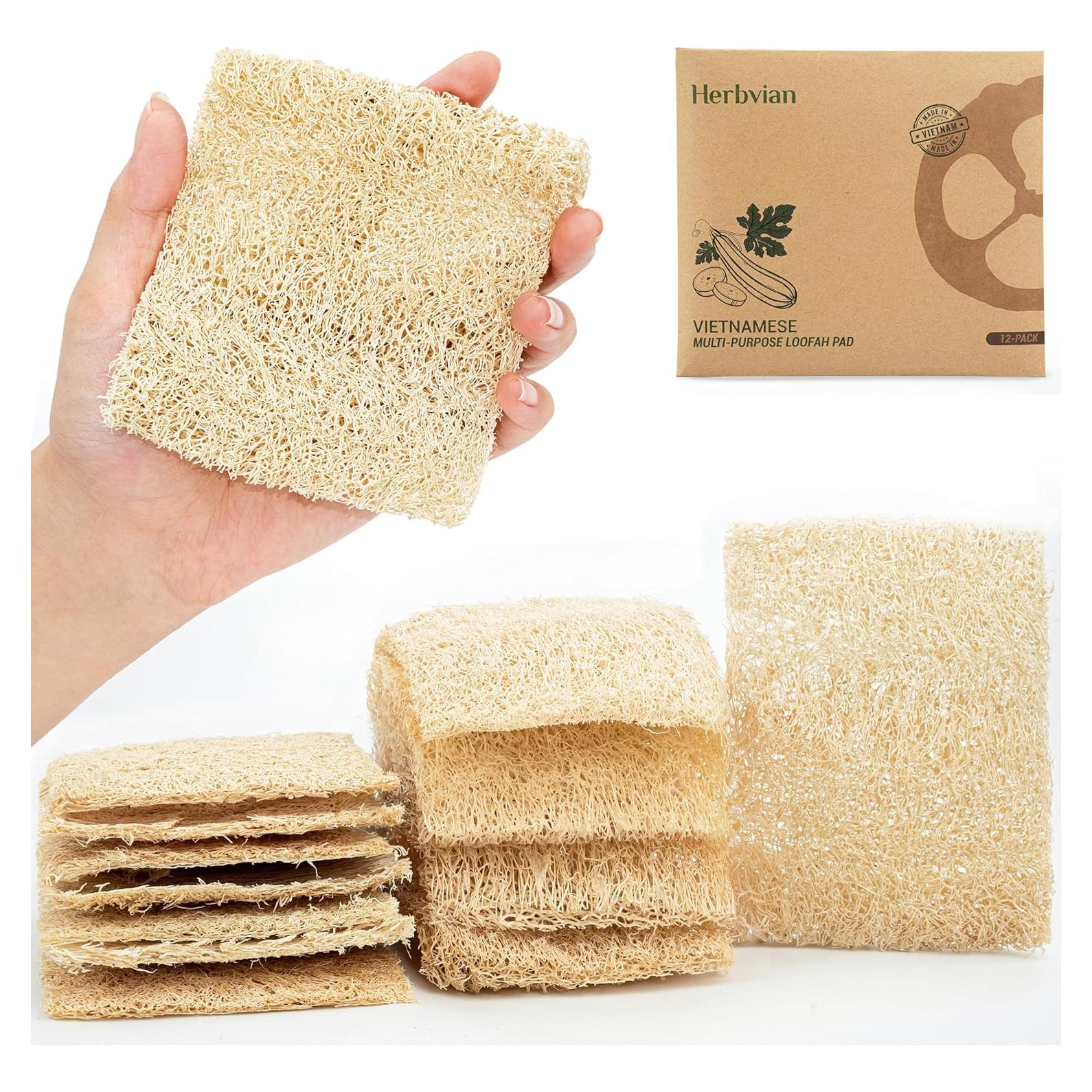 Esponjas de Lufa Doble Cara Herbvian - Paquete de 12 Unidades
