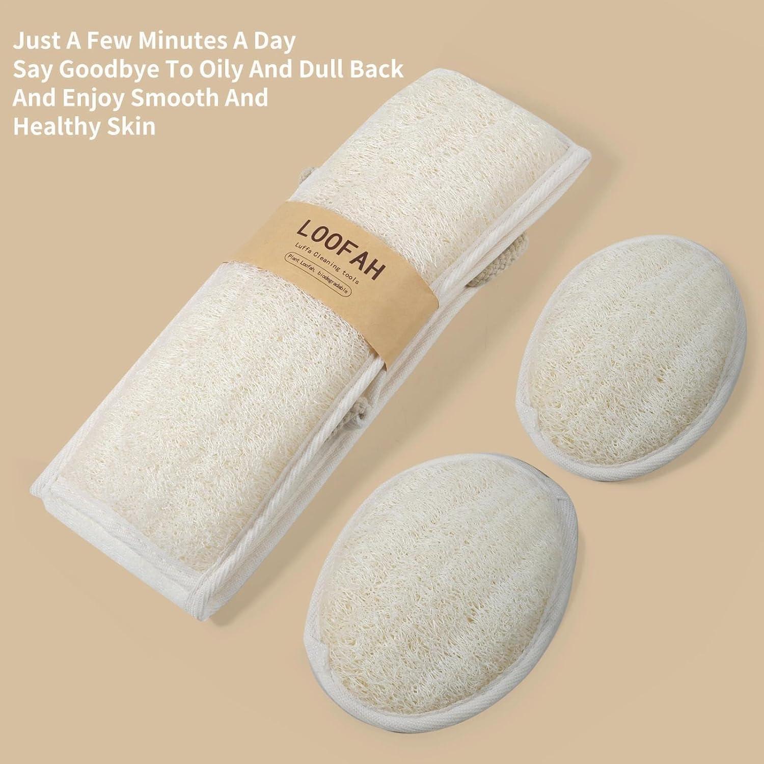 Esponja de Lufa Natural Kaaeiccr - Exfoliante Corporal 3 Piezas