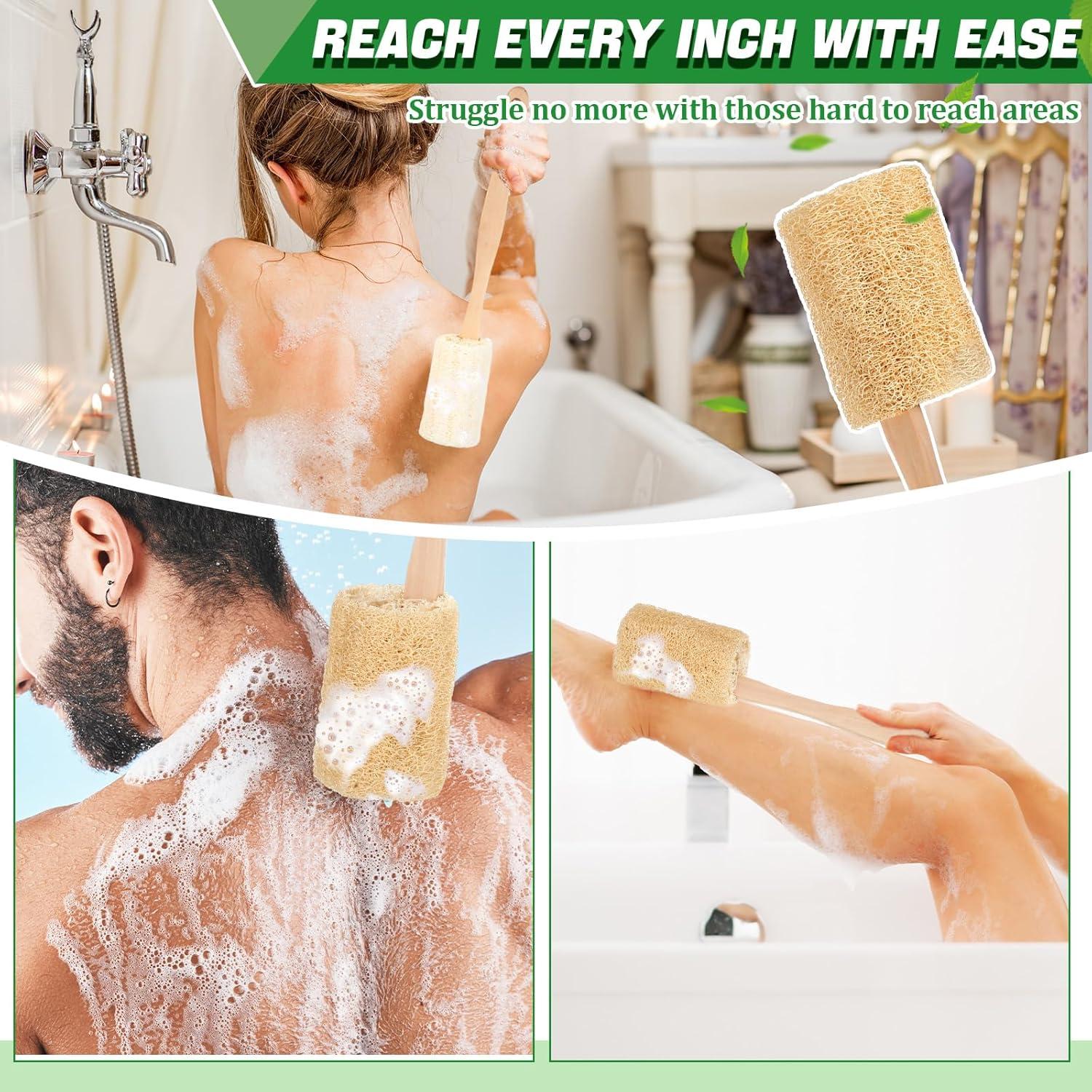 Esponja de Lufa con Mango Largo Bokon - 4 Piezas Exfoliantes