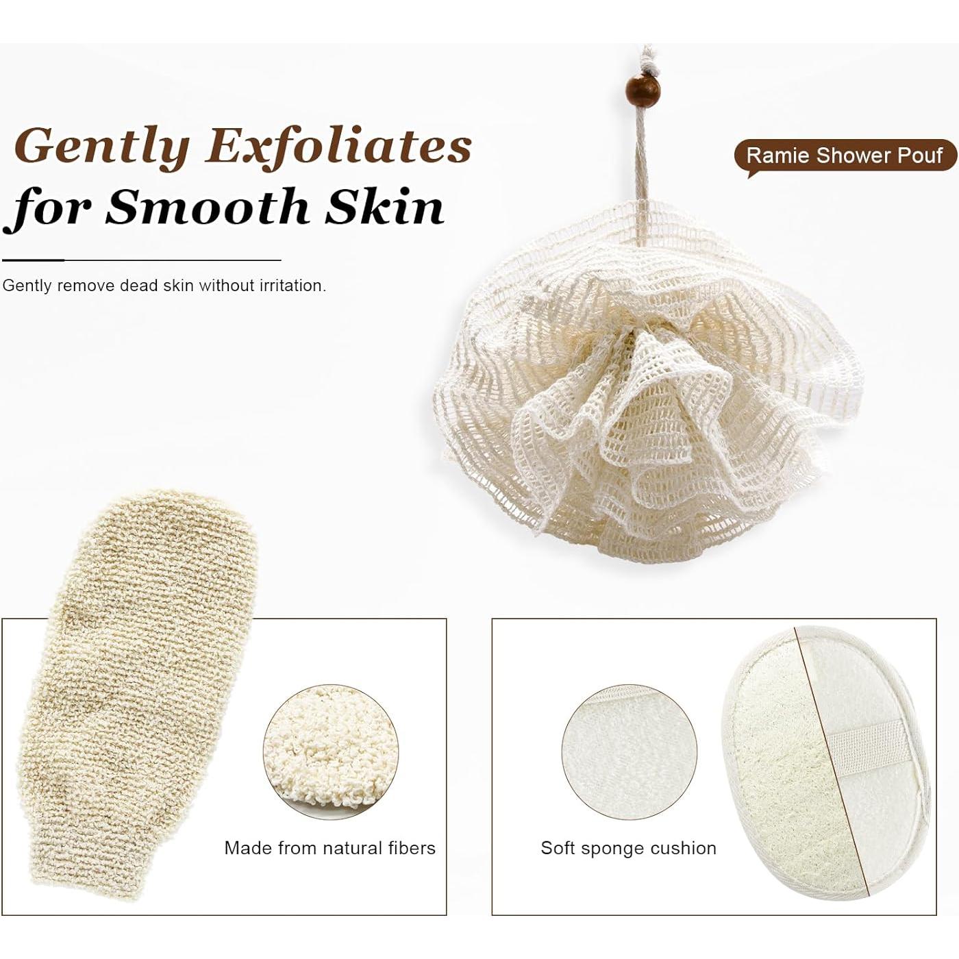 Guantes de Ducha Exfoliantes Naturales y Esponja de Lufa - Set de 3