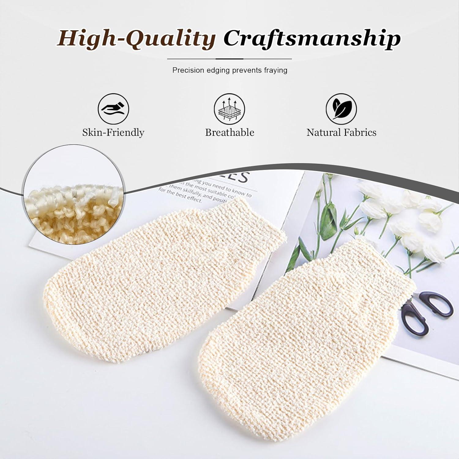 Guantes de Ducha Exfoliantes Naturales y Esponja de Lufa - Set de 3