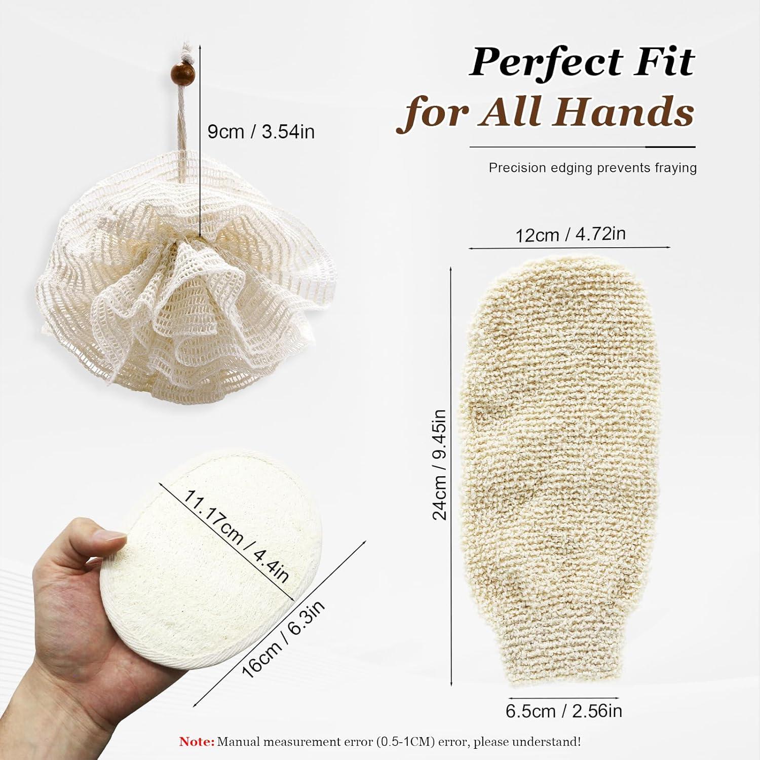 Guantes de Ducha Exfoliantes Naturales y Esponja de Lufa - Set de 3