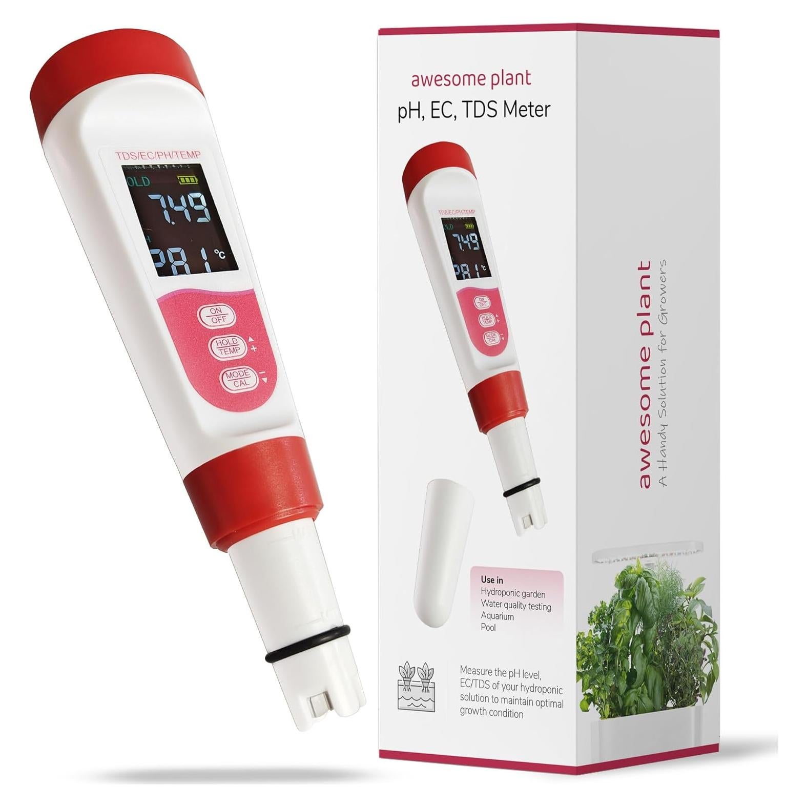 Medidor de pH y TDS Digital 4-en-1 para Hidroponía