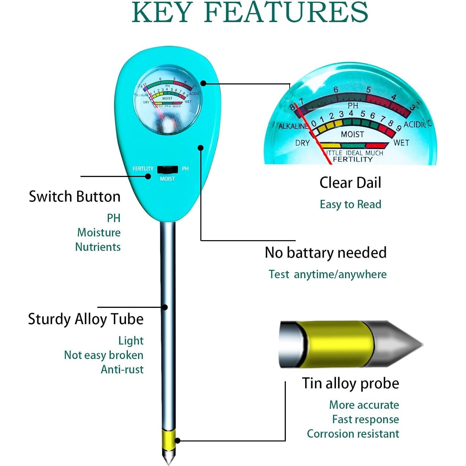 Medidor de humedad, pH y nutrientes del suelo 3 en 1 MY808