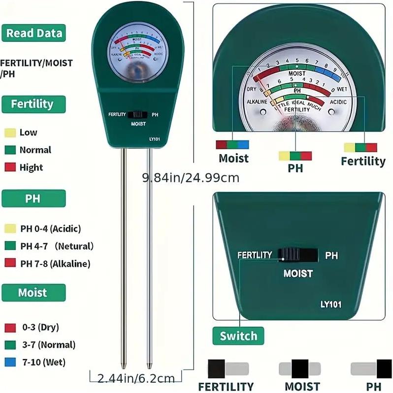 Kit de Prueba de Suelo 3-en-1 Soil-Tester: Humedad, pH y Nutrientes