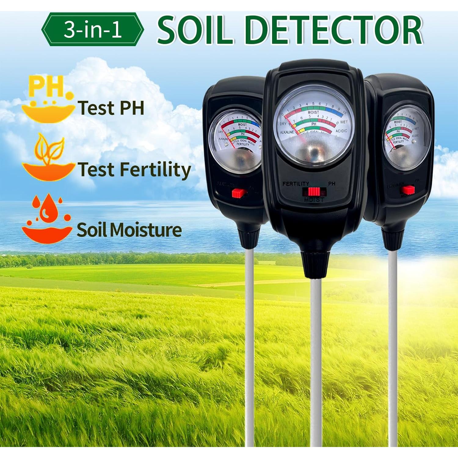 Tester de Suelo 3 en 1 Metellme - Medidor de Humedad, pH y Fertilidad