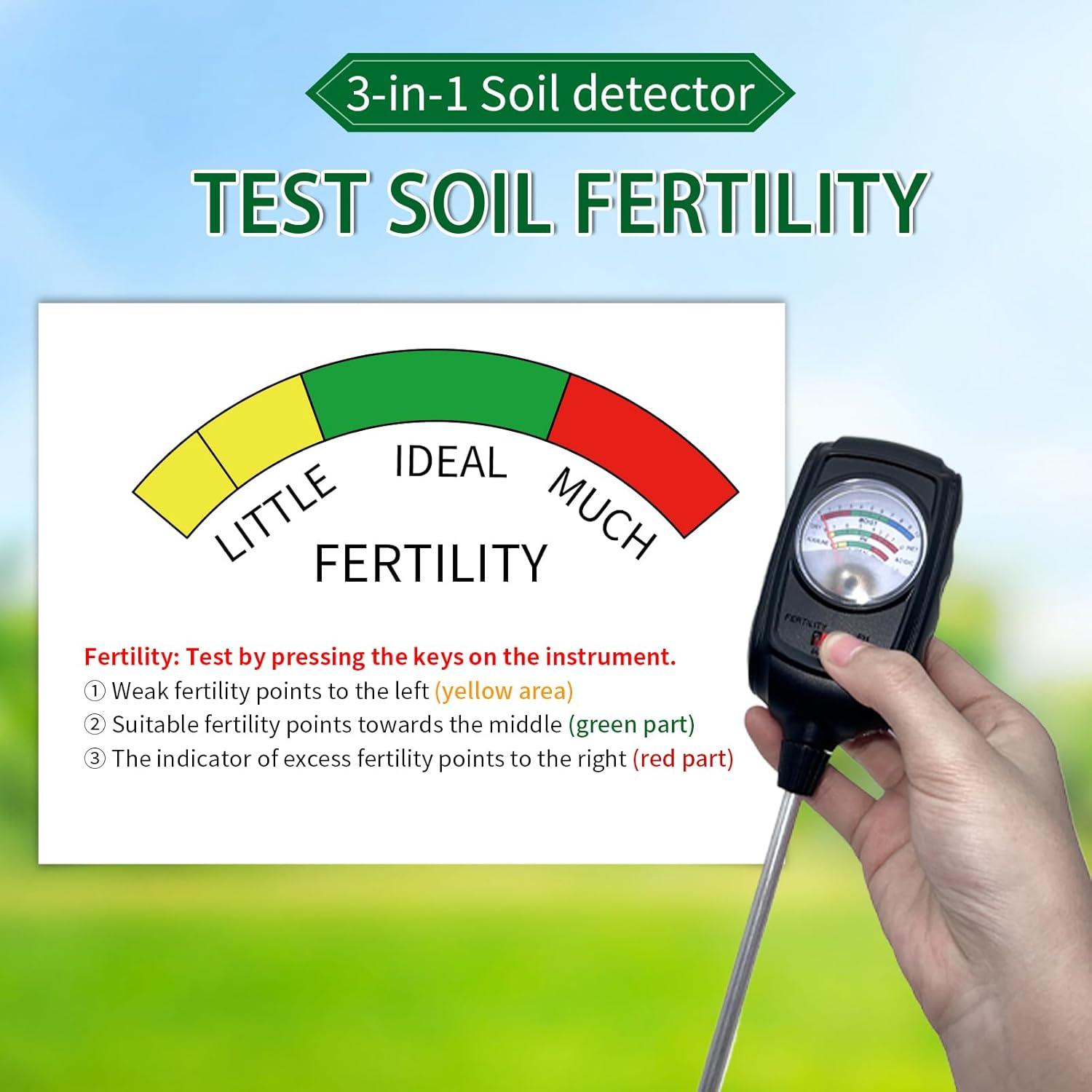 Tester de Suelo 3 en 1 Metellme - Medidor de Humedad, pH y Fertilidad