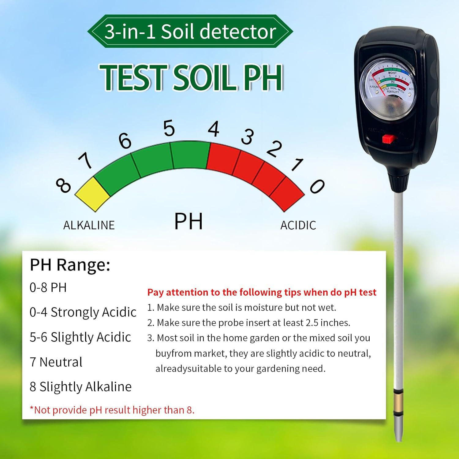 Tester de Suelo 3 en 1 Metellme - Medidor de Humedad, pH y Fertilidad