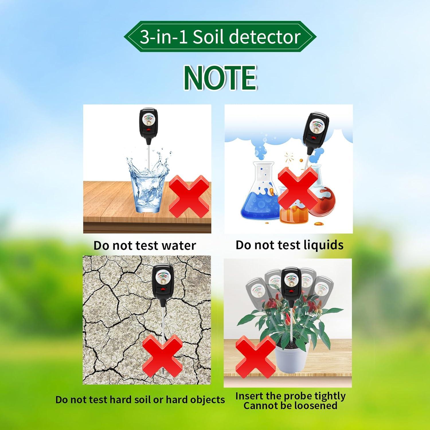 Tester de Suelo 3 en 1 Metellme - Medidor de Humedad, pH y Fertilidad