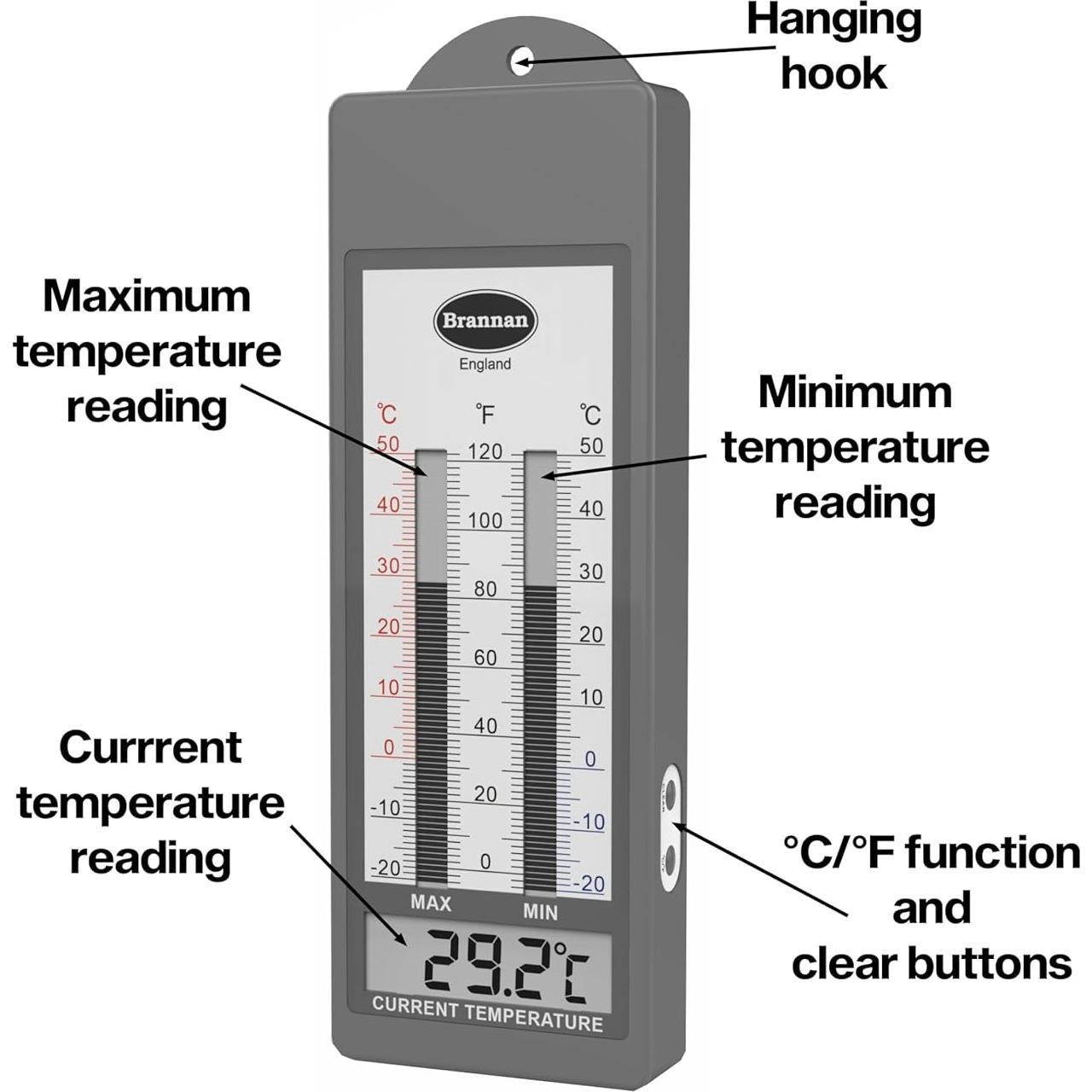 Termómetro Digital Max Min Impermeable Brannan 21x7x2.1cm