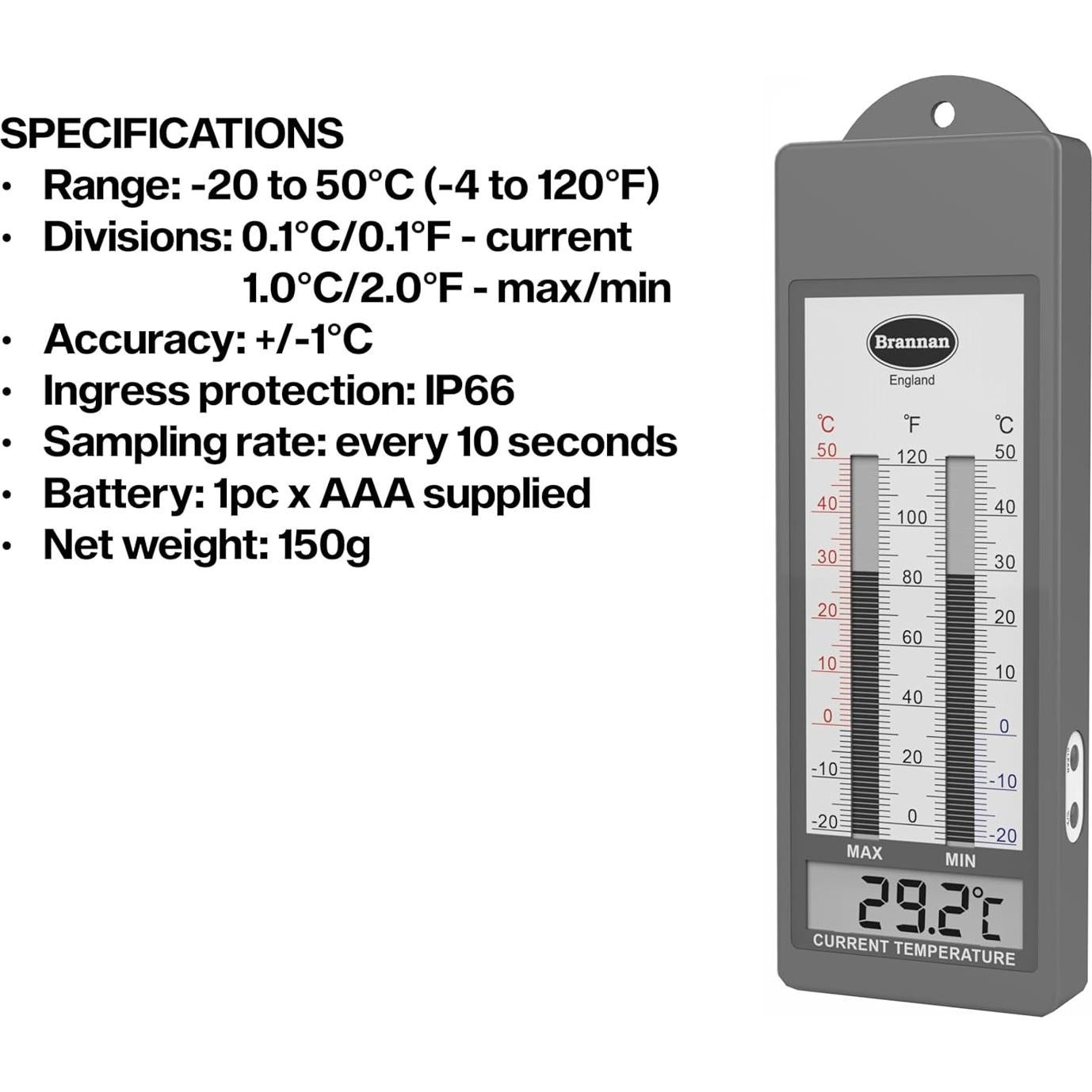 Termómetro Digital Max Min Impermeable Brannan 21x7x2.1cm