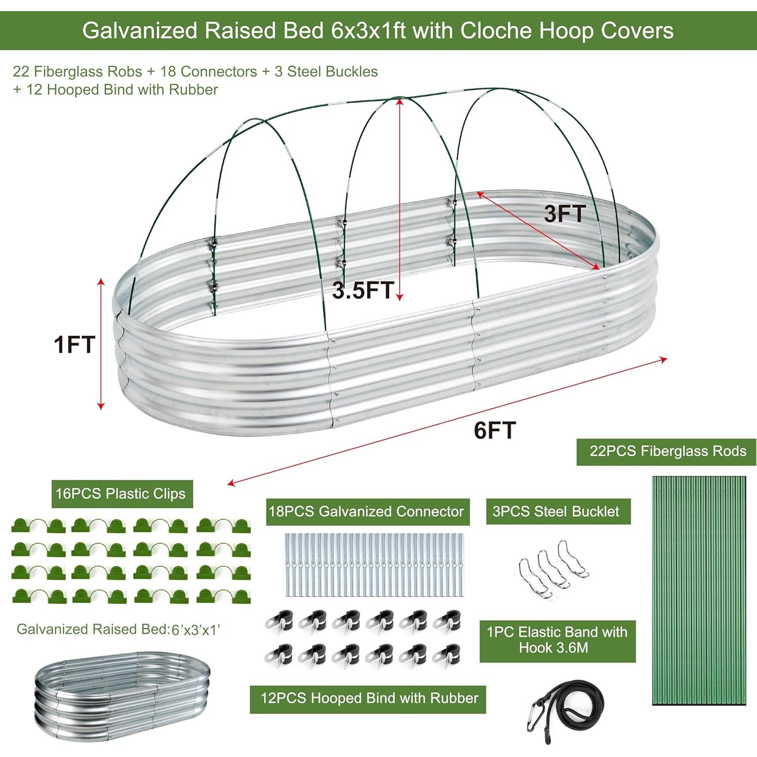 Cama Elevada Galvanizada Glowiu 180x90x30cm con Invernadero