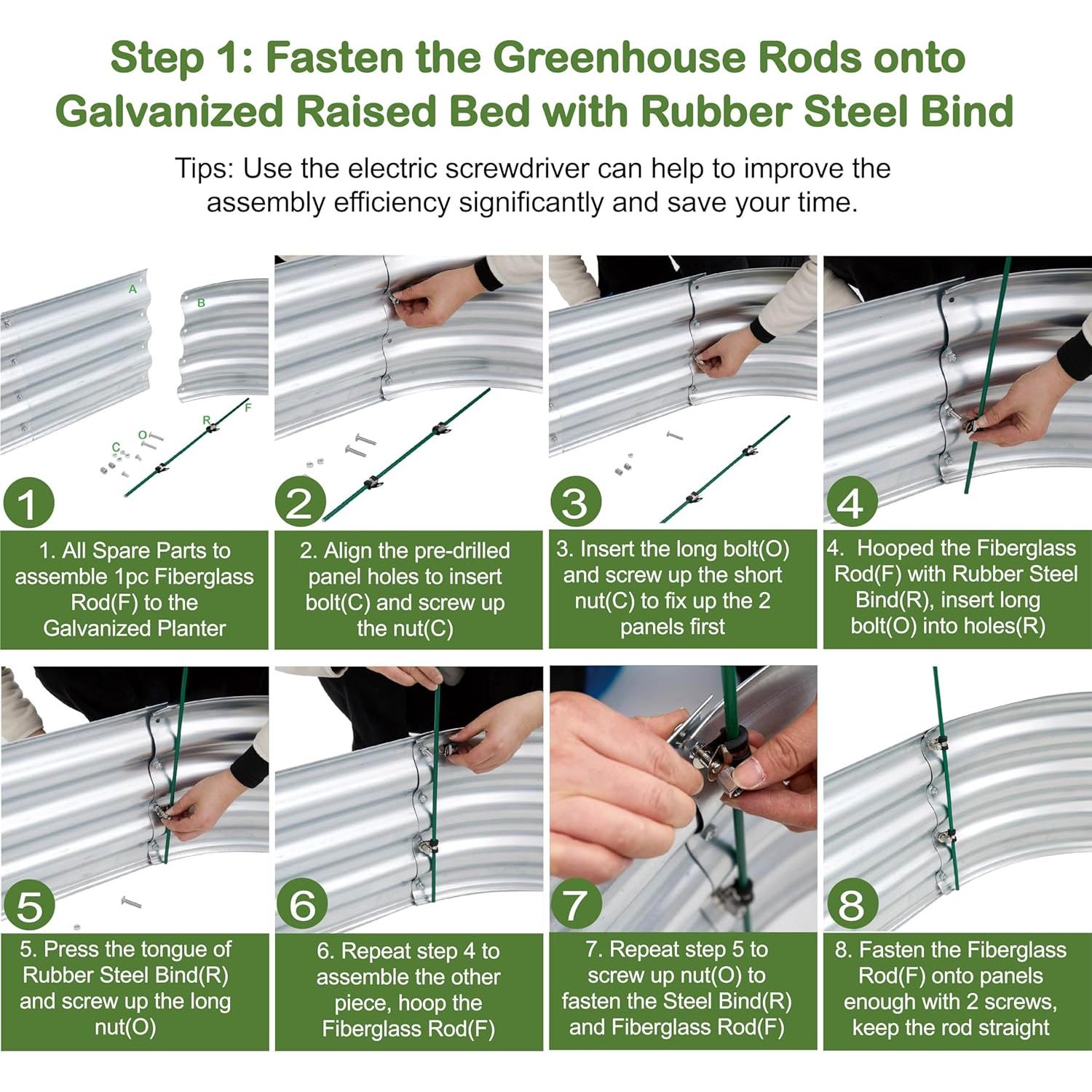 Cama Elevada Galvanizada Glowiu 180x90x30cm con Invernadero