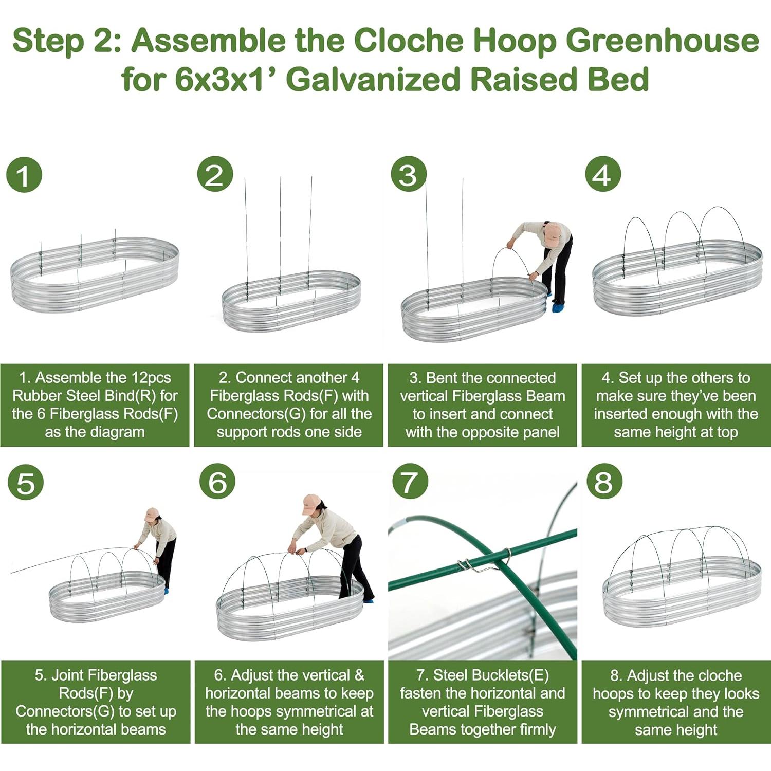 Cama Elevada Galvanizada Glowiu 180x90x30cm con Invernadero