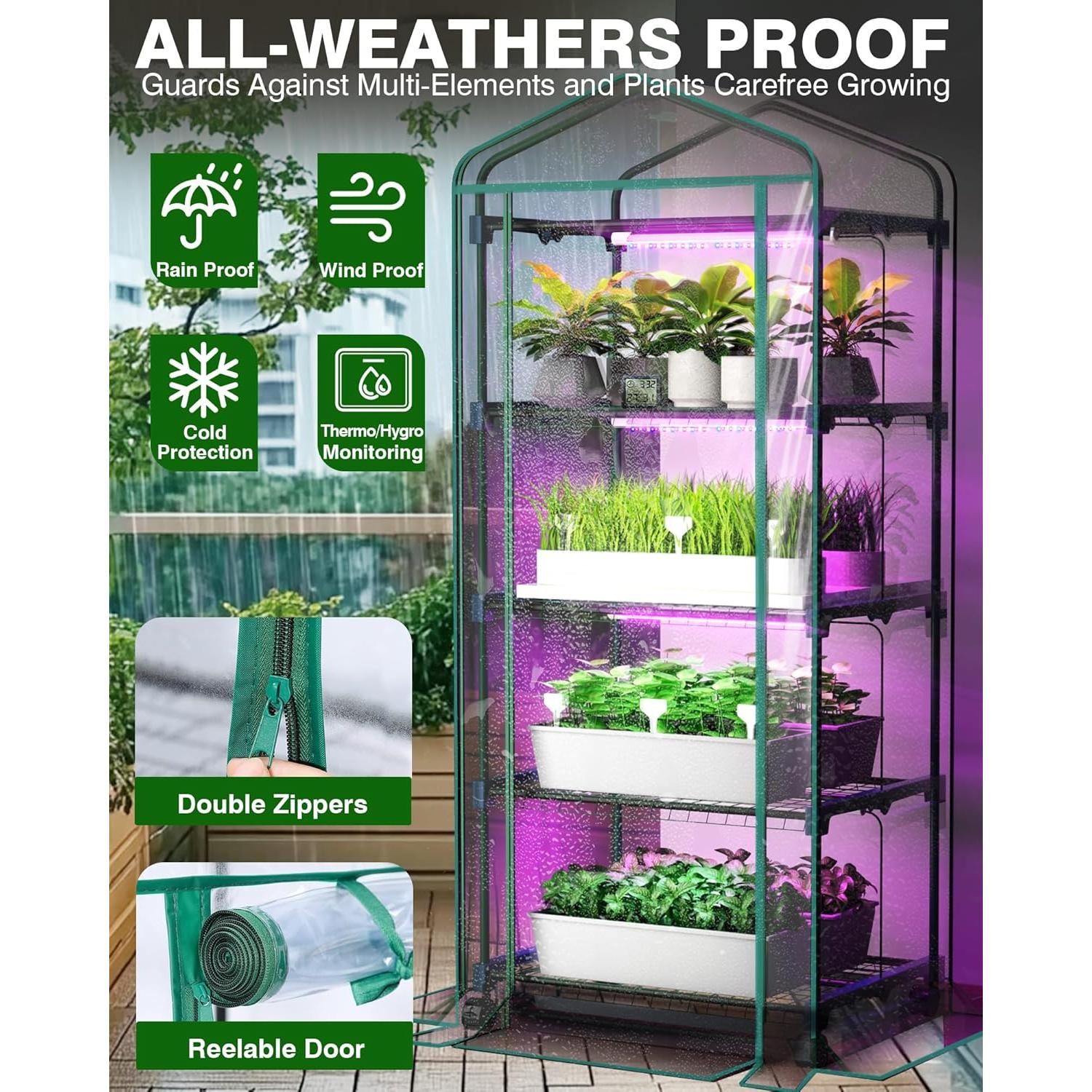 Invernadero Interior Mini PYY con Luz LED 4 Niveles 69x49x178cm